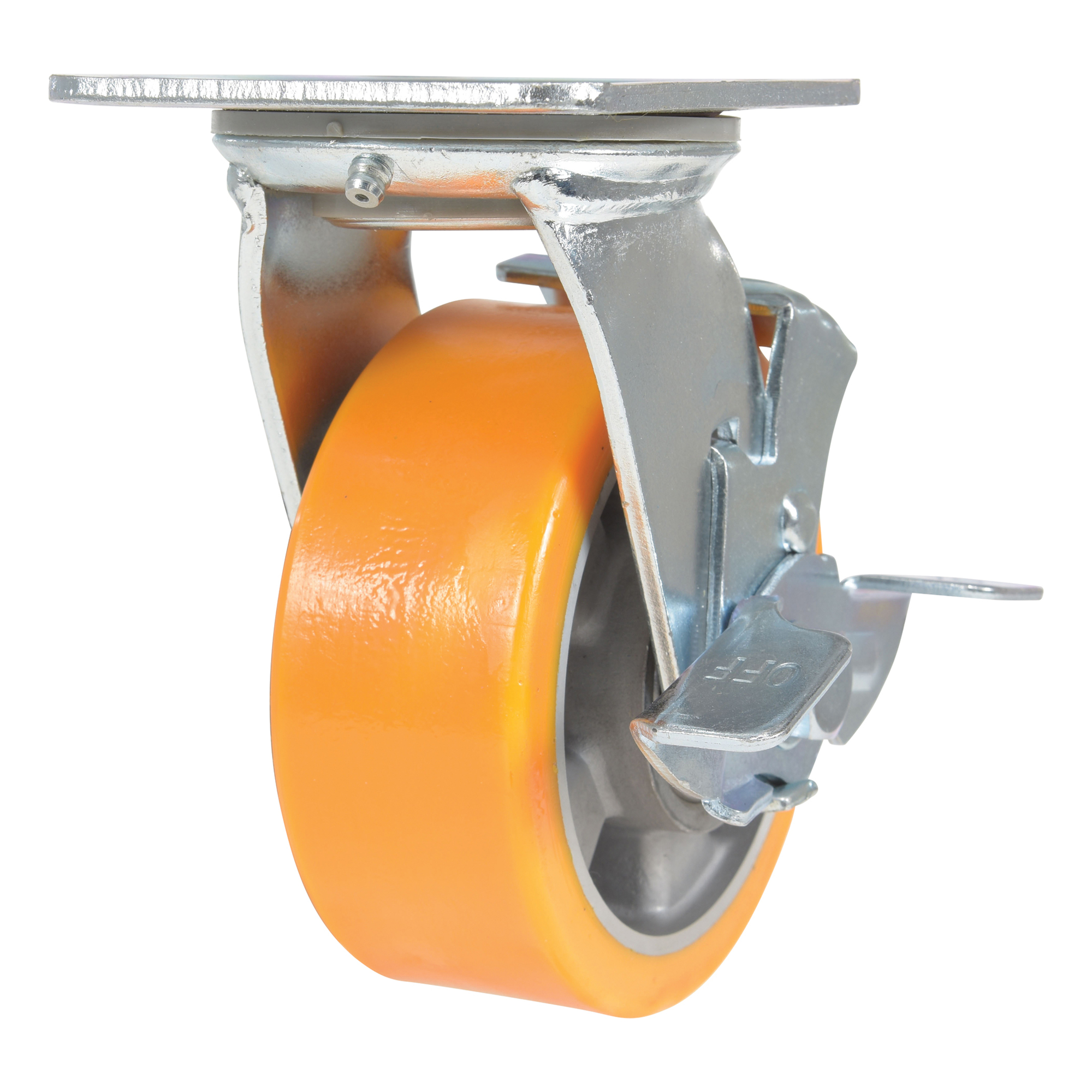 Vestil Polyurethane Swivel Caster with Brake - 5in. x 2in., 990-Lb. Capacity, Zinc-Plated, Model# CST-VE-5X2PUA-SWB